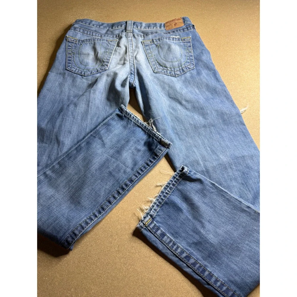 True Religion Drew Men 29 Distressed Straight Leg Light Wash Denim Jeans USA